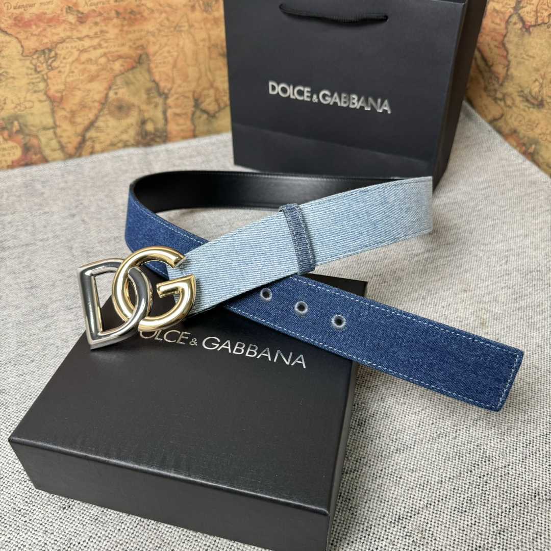 Dolce & Gabbana Denim Belt With DG Logo - PerfectKickZ
