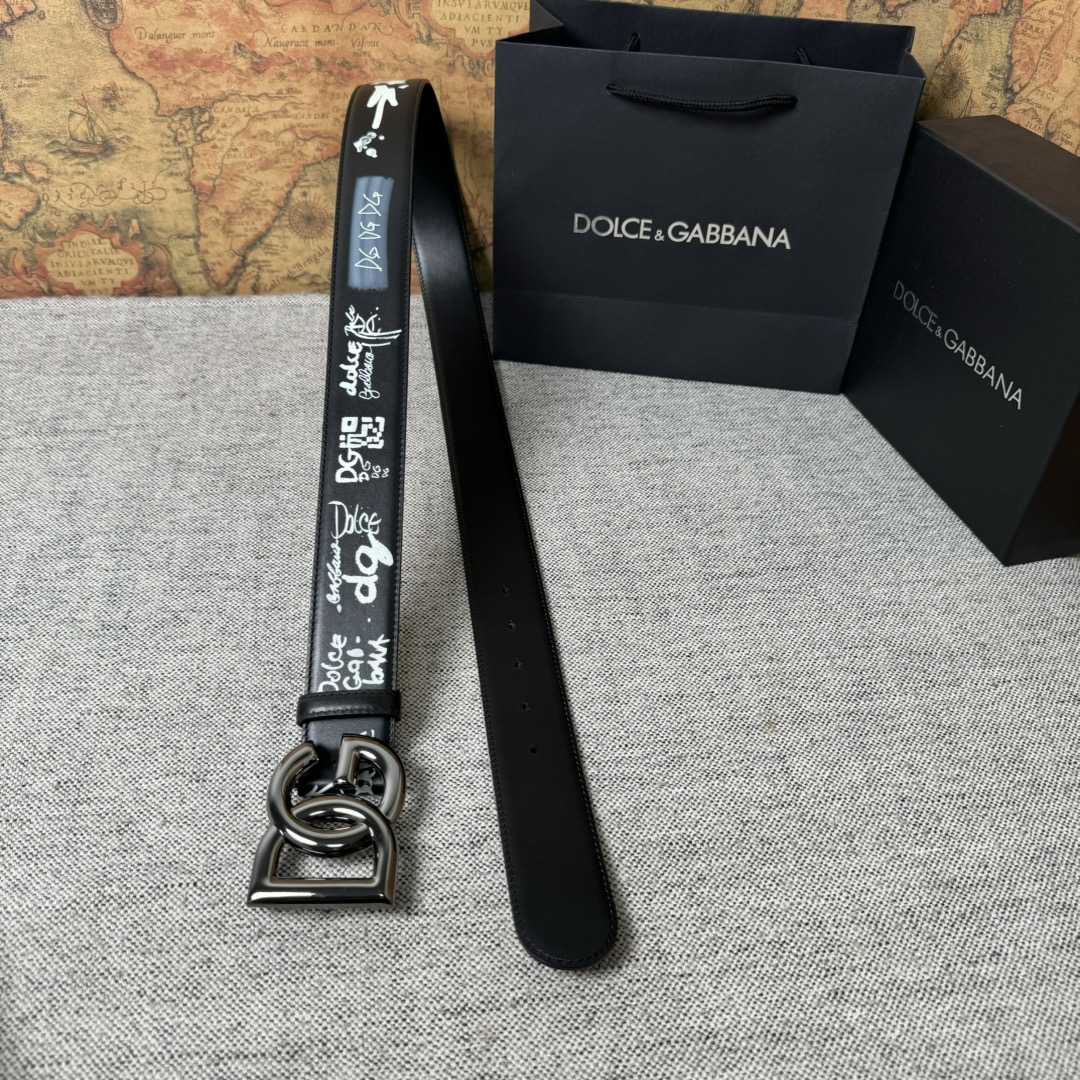 Dolce & Gabbana Graffiti-print Logo-buckle Belt - PerfectKickZ