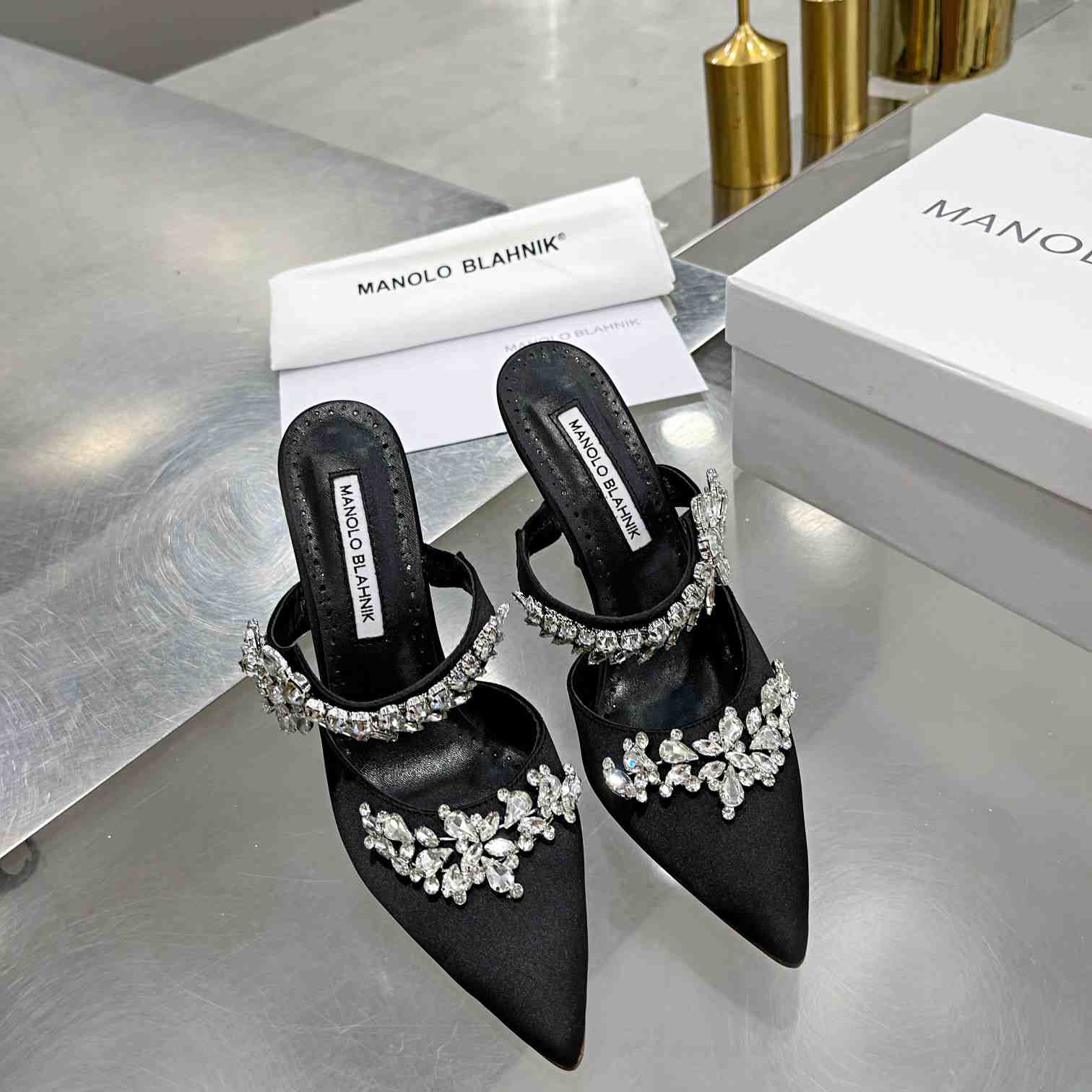 Manolo Blahnik Lurum Crystal-embellished Mules - PerfectKickZ