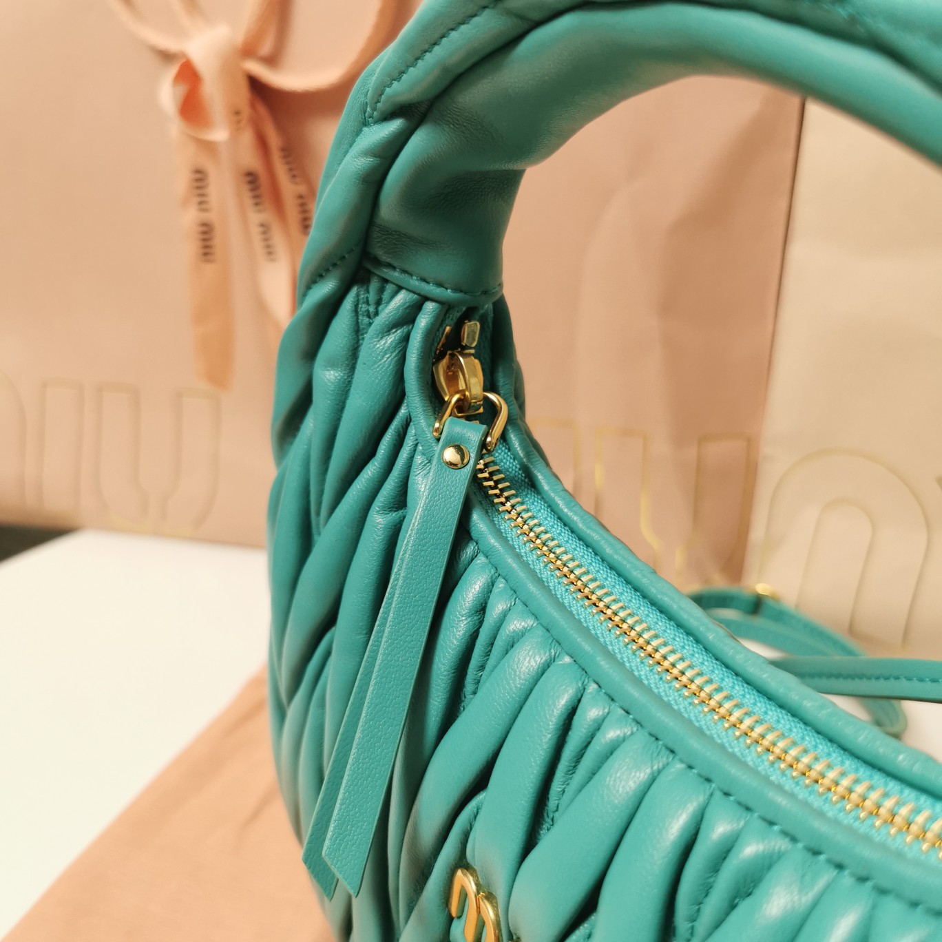 Miu Miu Wander Matelassé Nappa Leather Hobo Bag (23X13X7cm) - PerfectKickZ