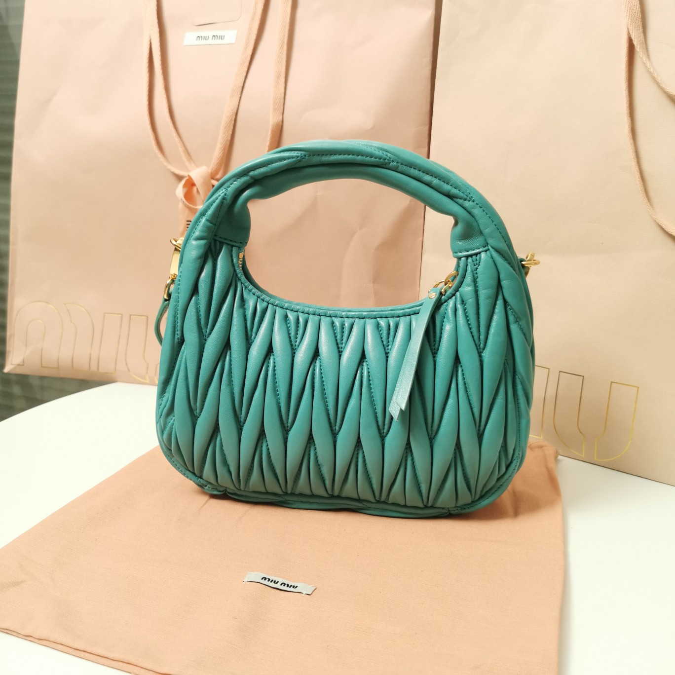 Miu Miu Wander Matelassé Nappa Leather Hobo Bag (23X13X7cm) - PerfectKickZ