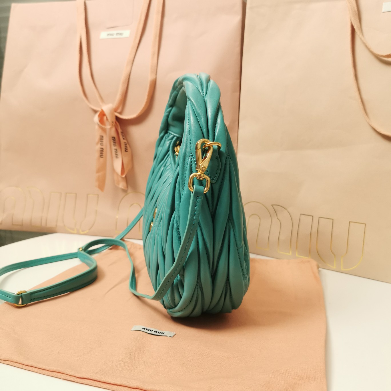 Miu Miu Wander Matelassé Nappa Leather Hobo Bag (23X13X7cm) - PerfectKickZ