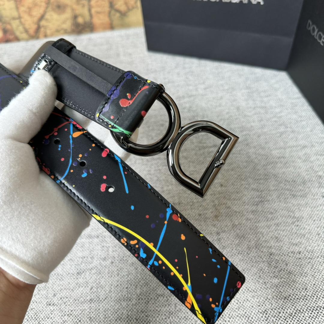 Dolce & Gabbana Paint Splatter Logo Buckle Leather Belt - PerfectKickZ
