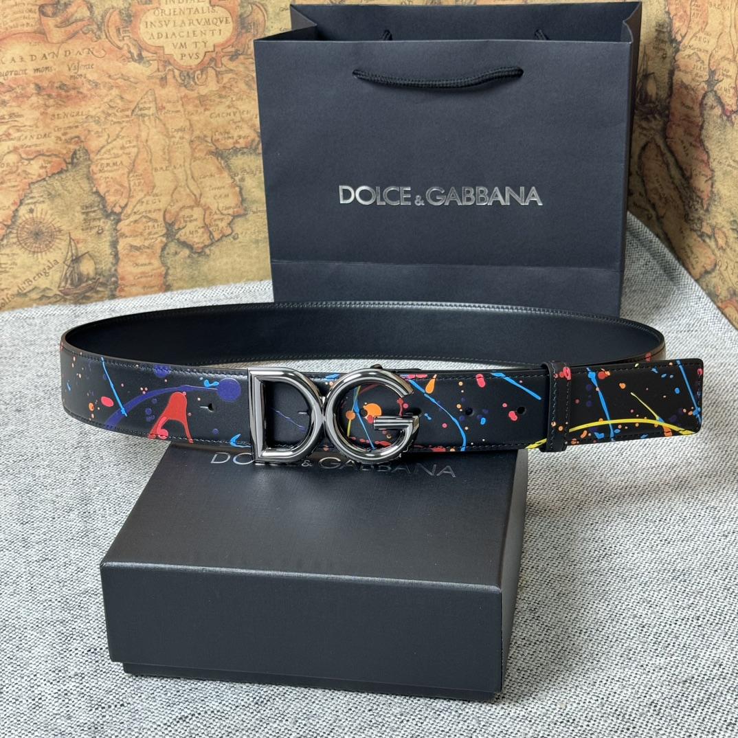 Dolce & Gabbana Paint Splatter Logo Buckle Leather Belt - PerfectKickZ