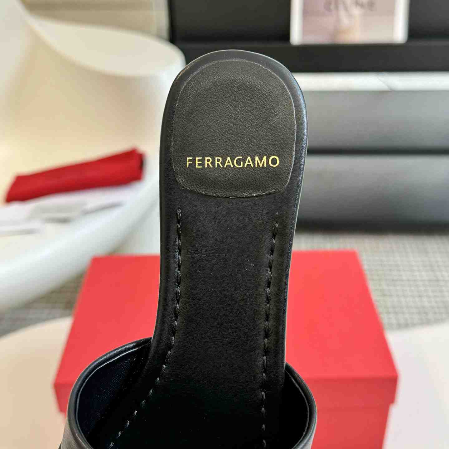 Ferragamo Women's Black Flat Slide With Gancini Ornament - PerfectKickZ