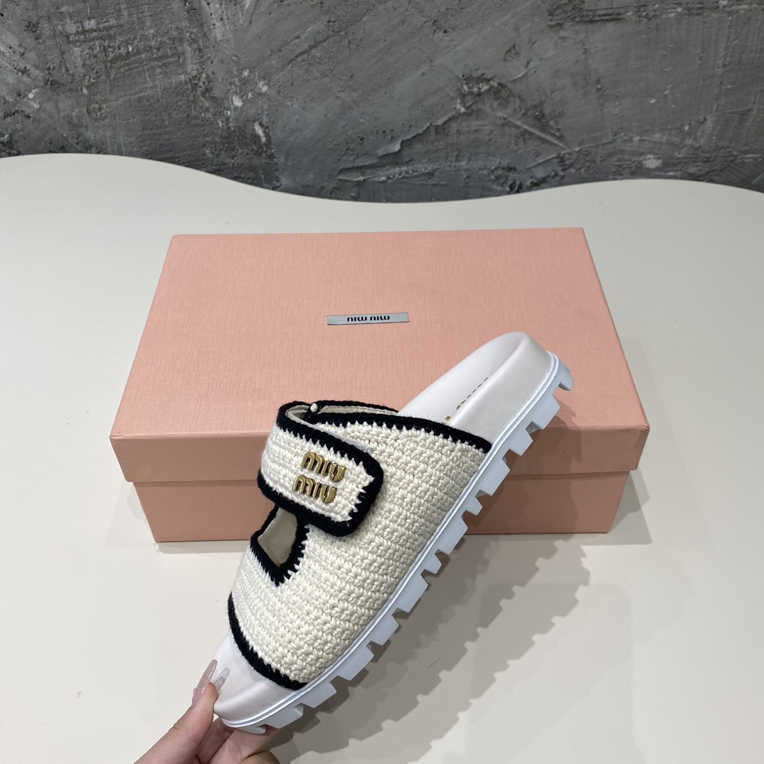 Miu Miu Crochet Knit Slides - 