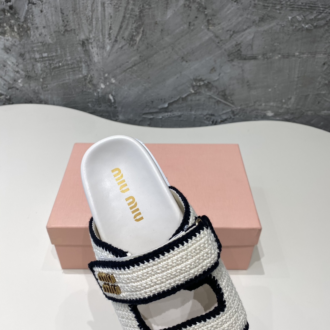 Miu Miu Crochet Knit Slides - 