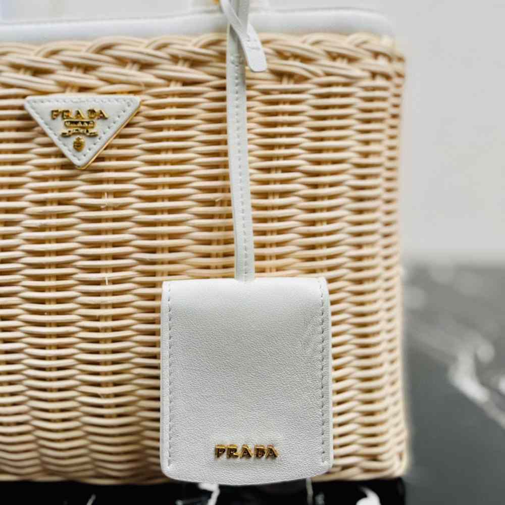 Prada Medium Wicker And Linen Blend Tote Bag (26-18-11.5cm) - 