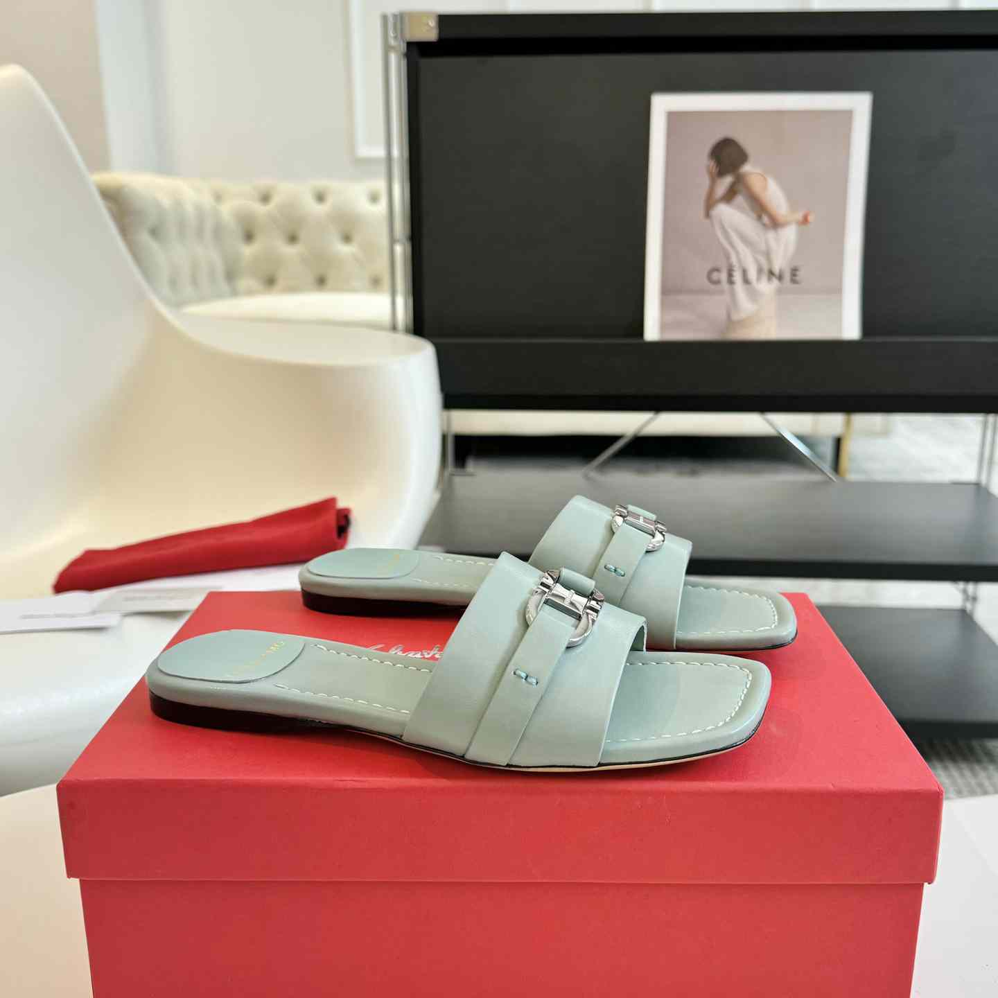 Ferragamo Women's Flat Slide With Gancini Ornament - PerfectKickZ