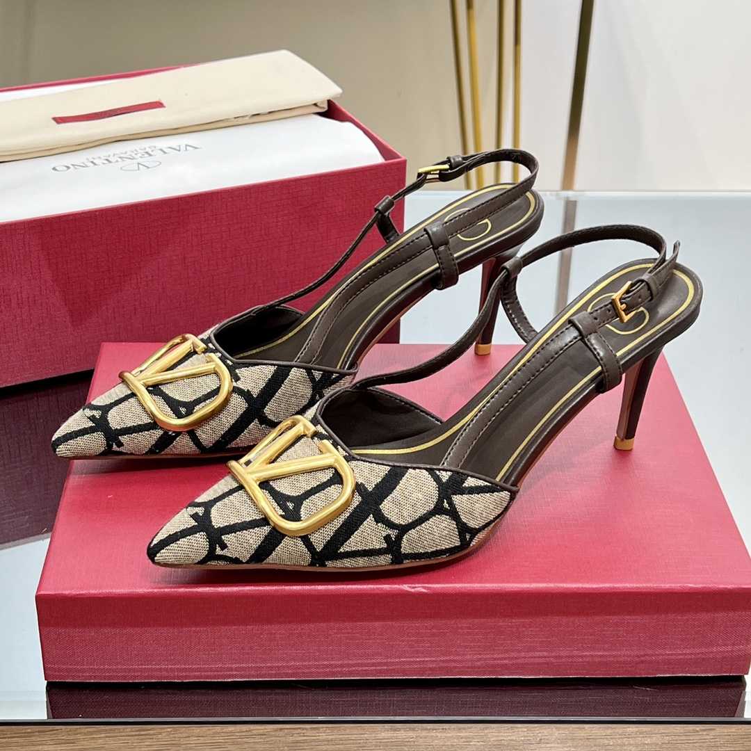 Valenti VLogo Signature Slingback Pump In Toile Iconographe 80mm - 