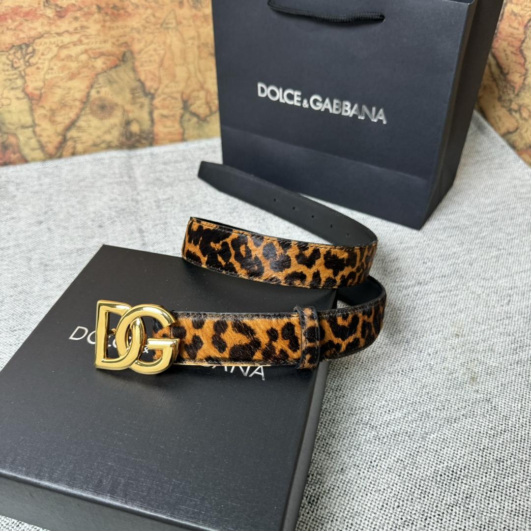 Dolce & Gabbana KiM Dolce & Gabbana Leopard-print Glossy Calfskin Belt With DG Logo - PerfectKickZ