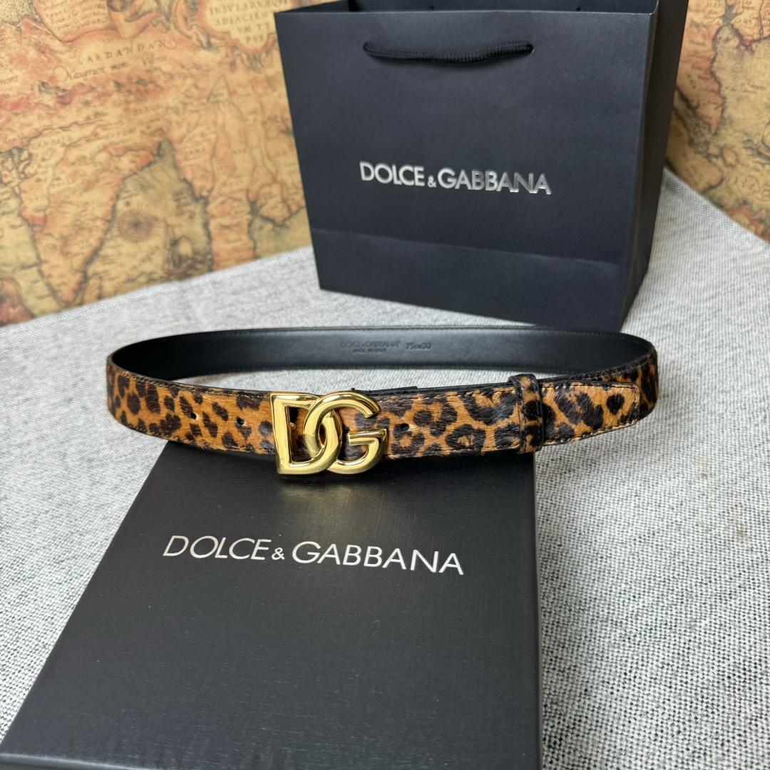 Dolce & Gabbana KiM Dolce & Gabbana Leopard-print Glossy Calfskin Belt With DG Logo - 