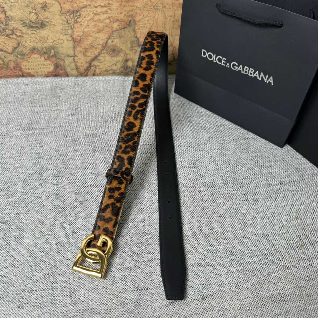 Dolce & Gabbana KiM Dolce & Gabbana Leopard-print Glossy Calfskin Belt With DG Logo - 