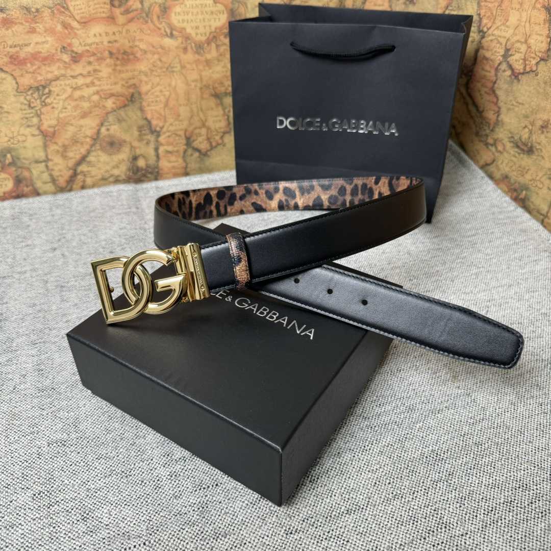 Dolce & Gabbana KiM Dolce & Gabbana Leopard-print Glossy Calfskin Belt With DG Logo - PerfectKickZ