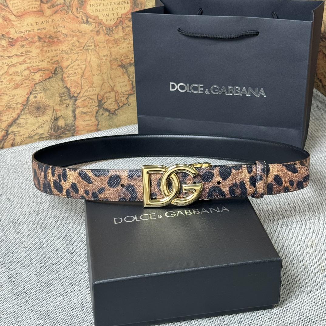 Dolce & Gabbana KiM Dolce & Gabbana Leopard-print Glossy Calfskin Belt With DG Logo - PerfectKickZ