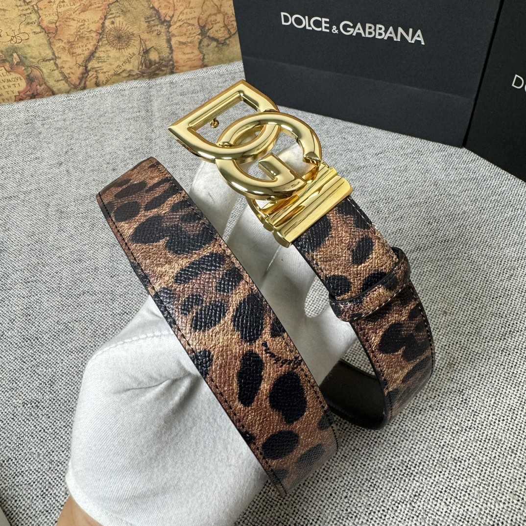 Dolce & Gabbana KiM Dolce & Gabbana Leopard-print Glossy Calfskin Belt With DG Logo - PerfectKickZ