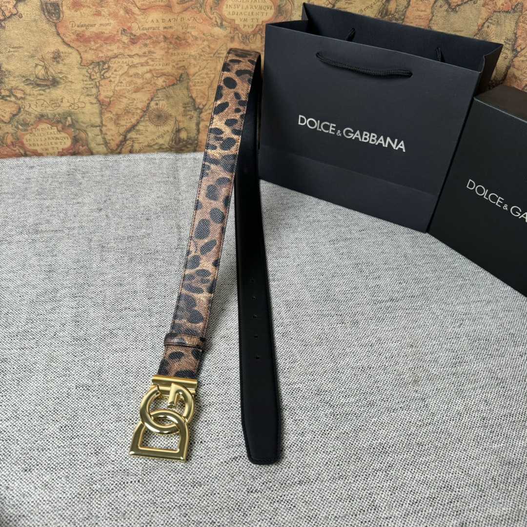 Dolce & Gabbana KiM Dolce & Gabbana Leopard-print Glossy Calfskin Belt With DG Logo - PerfectKickZ