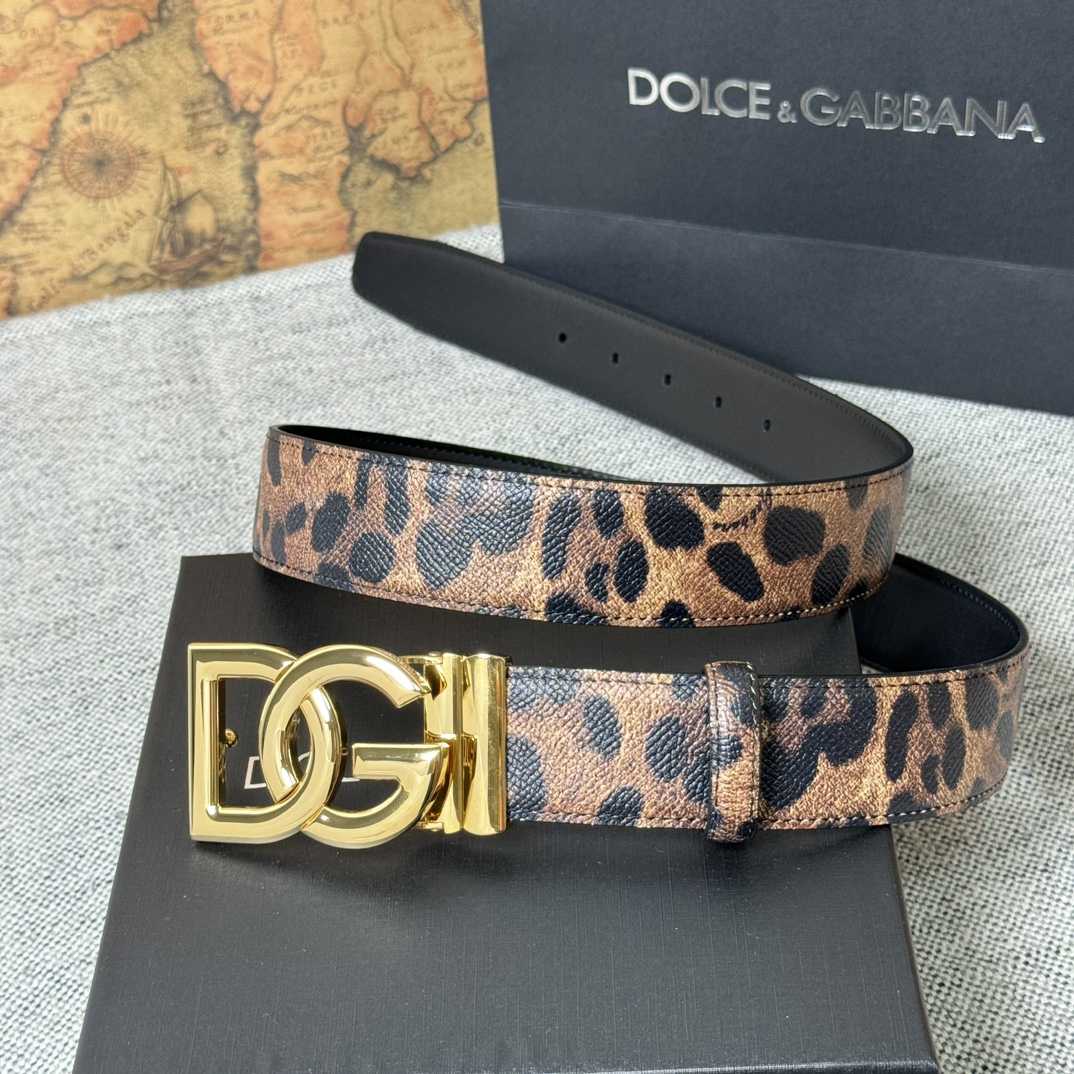 Dolce & Gabbana KiM Dolce & Gabbana Leopard-print Glossy Calfskin Belt With DG Logo - PerfectKickZ