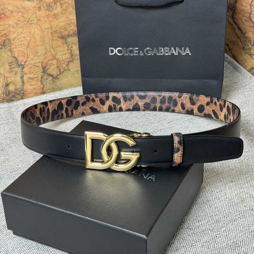 Dolce & Gabbana KiM Dolce & Gabbana Leopard-print Glossy Calfskin Belt With DG Logo - PerfectKickZ