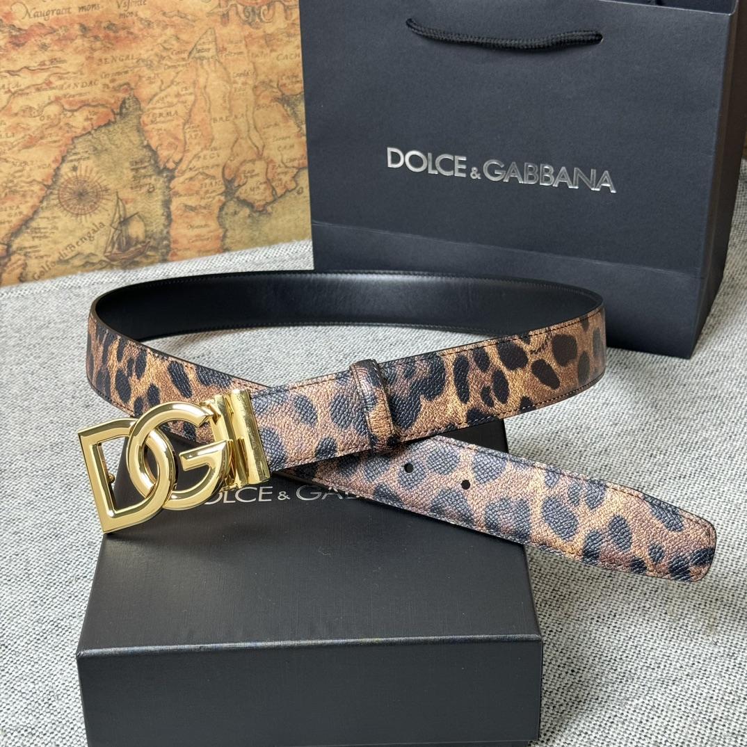 Dolce & Gabbana KiM Dolce & Gabbana Leopard-print Glossy Calfskin Belt With DG Logo - PerfectKickZ