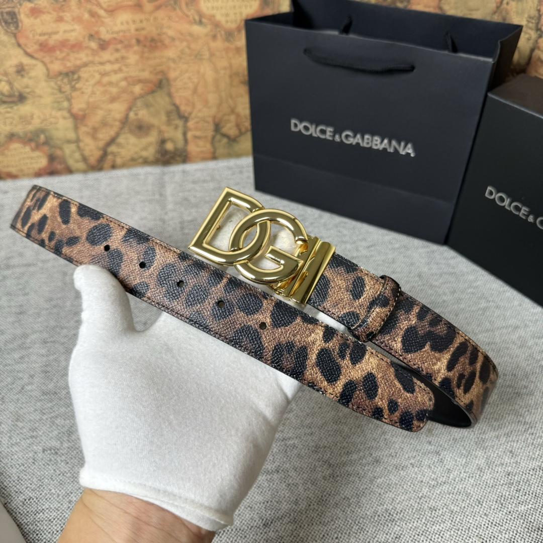 Dolce & Gabbana KiM Dolce & Gabbana Leopard-print Glossy Calfskin Belt With DG Logo - PerfectKickZ
