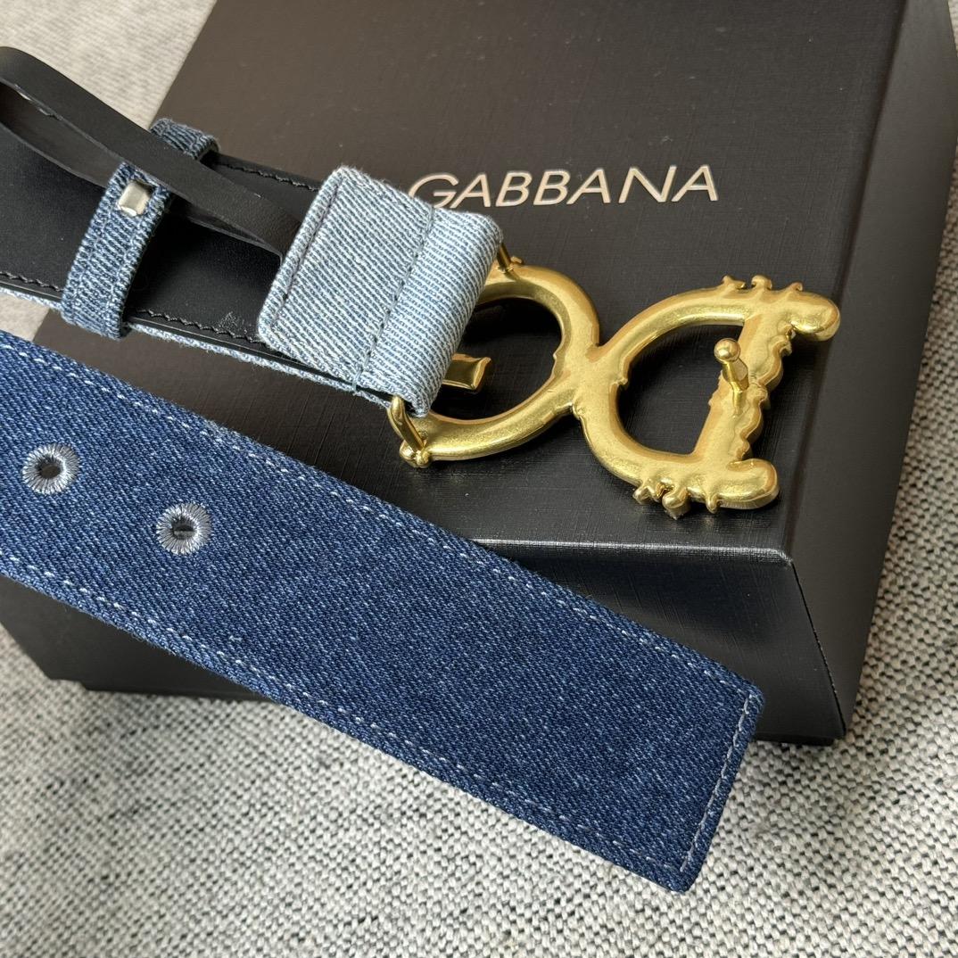 Dolce & Gabbana Denim Patchwork Belt With Baroque DG Buckle - PerfectKickZ