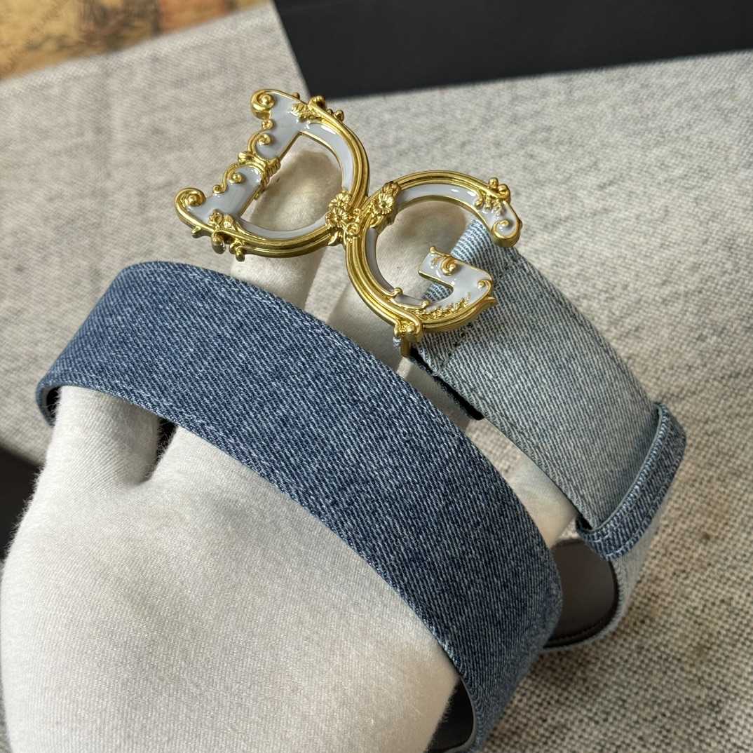 Dolce & Gabbana Denim Patchwork Belt With Baroque DG Buckle - PerfectKickZ