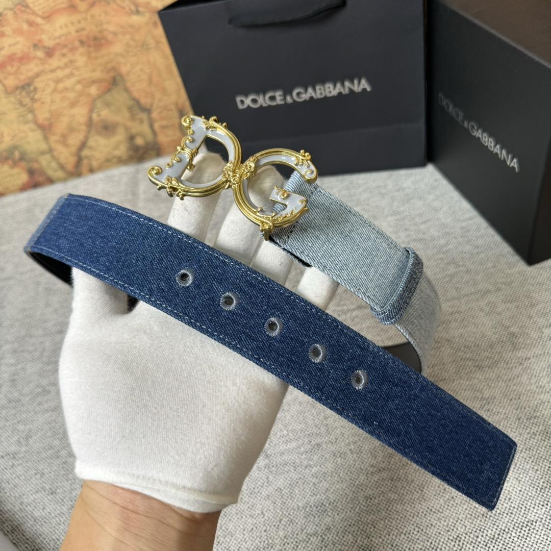 Dolce & Gabbana Denim Patchwork Belt With Baroque DG Buckle - PerfectKickZ