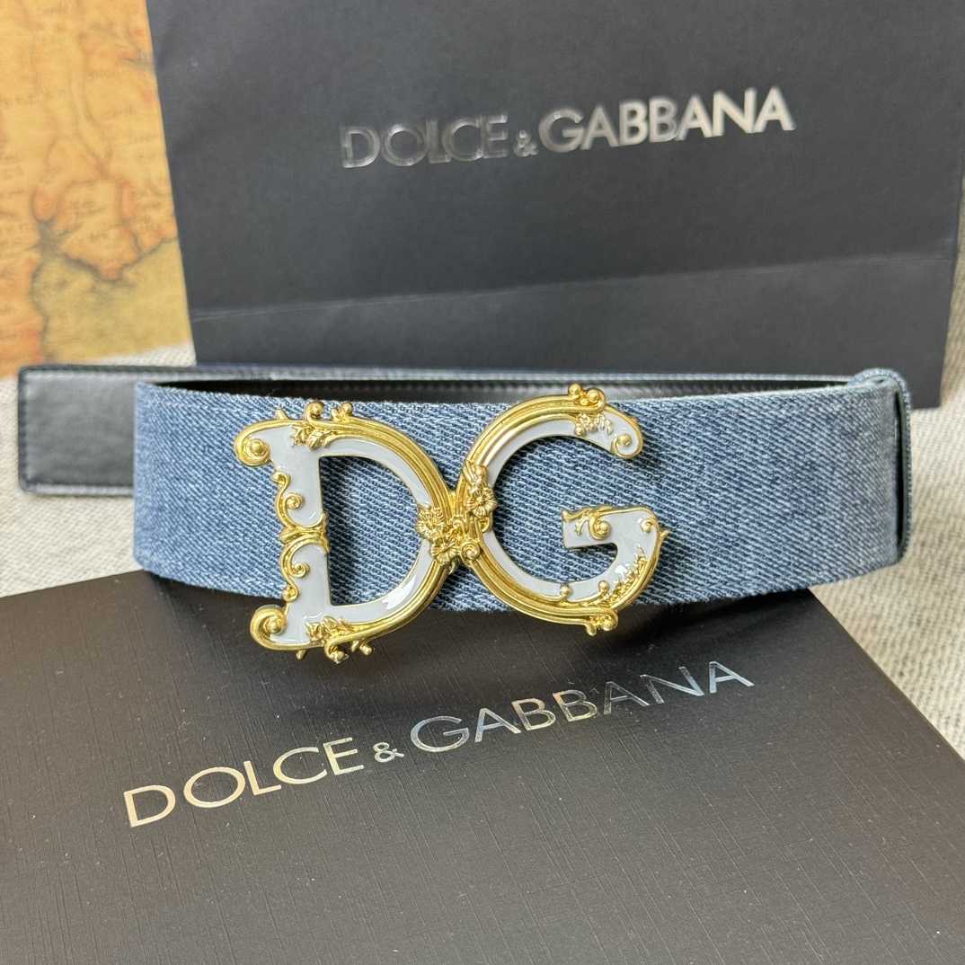 Dolce & Gabbana Denim Patchwork Belt With Baroque DG Buckle - PerfectKickZ