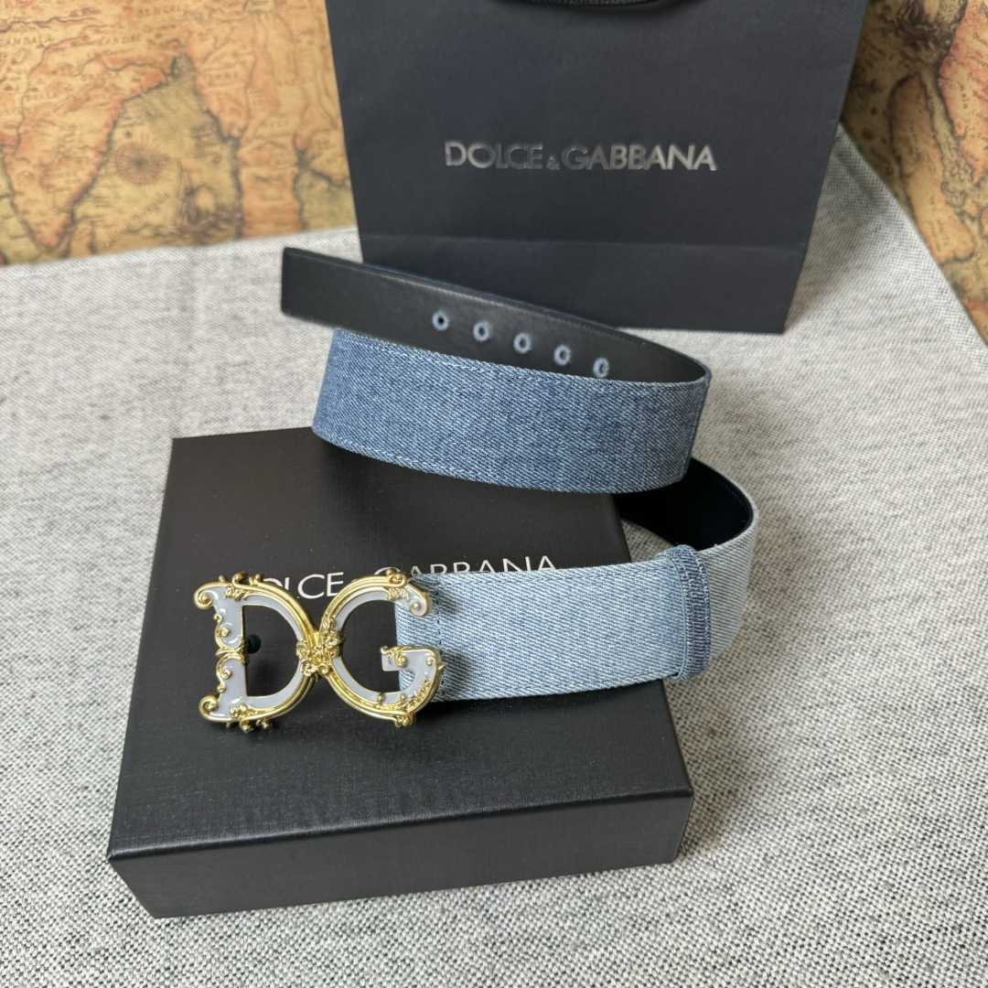 Dolce & Gabbana Denim Patchwork Belt With Baroque DG Buckle - PerfectKickZ