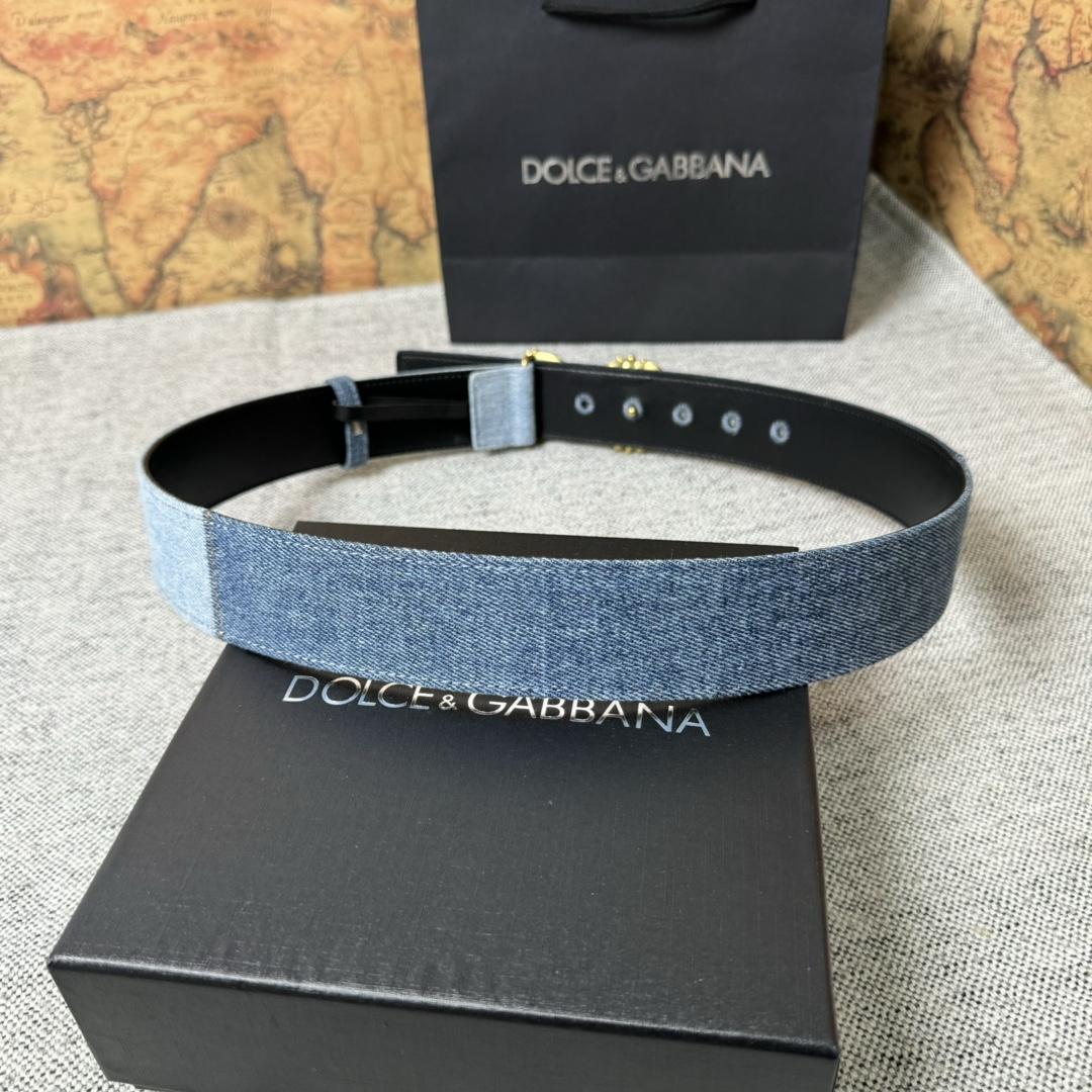 Dolce & Gabbana Denim Patchwork Belt With Baroque DG Buckle - PerfectKickZ