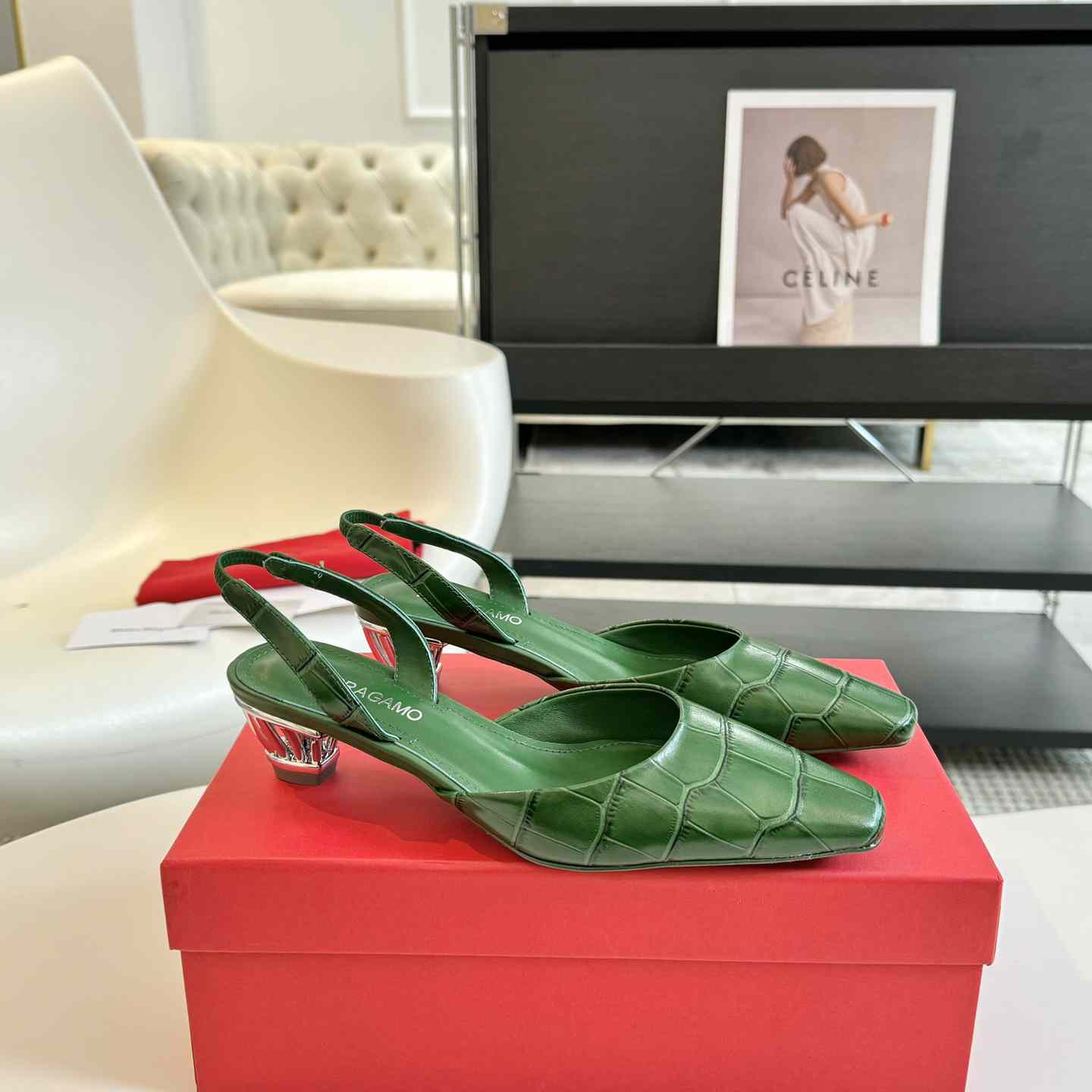 Ferragamo Women's Green "Alyssa" Slingbacks - PerfectKickZ