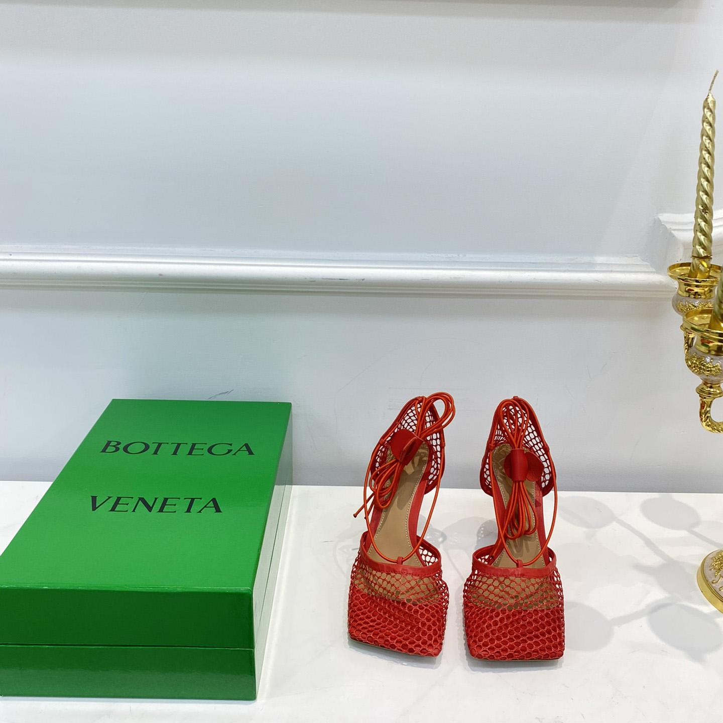 Bottega Veneta Red Mesh Square Toe Ankle Wrap Sandals - PerfectKickZ