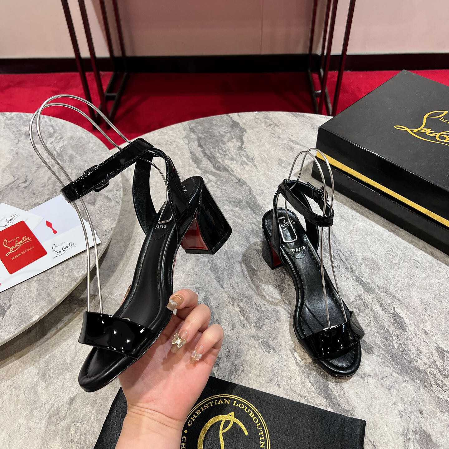 Christian Louboutin  Black Lin Miss Sabina 55 Sandals - PerfectKickZ