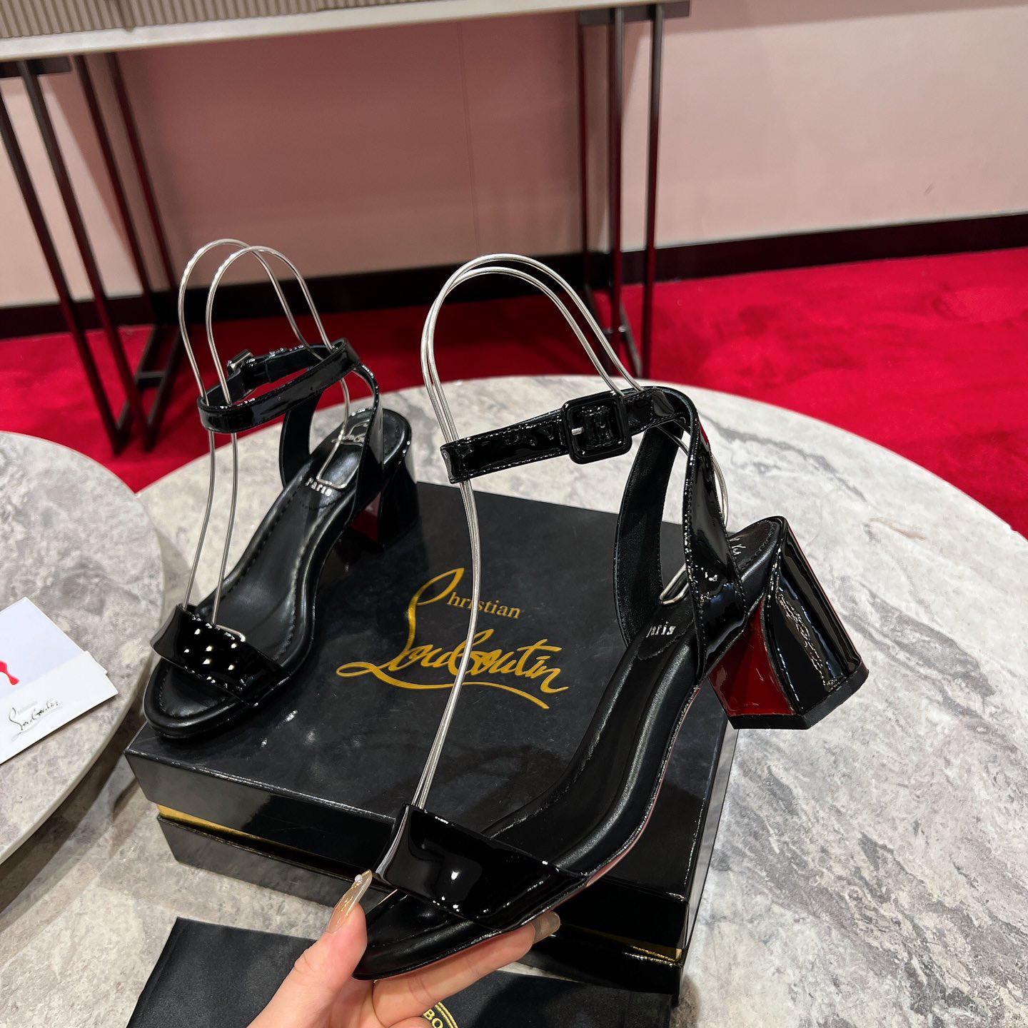 Christian Louboutin  Black Lin Miss Sabina 55 Sandals - PerfectKickZ