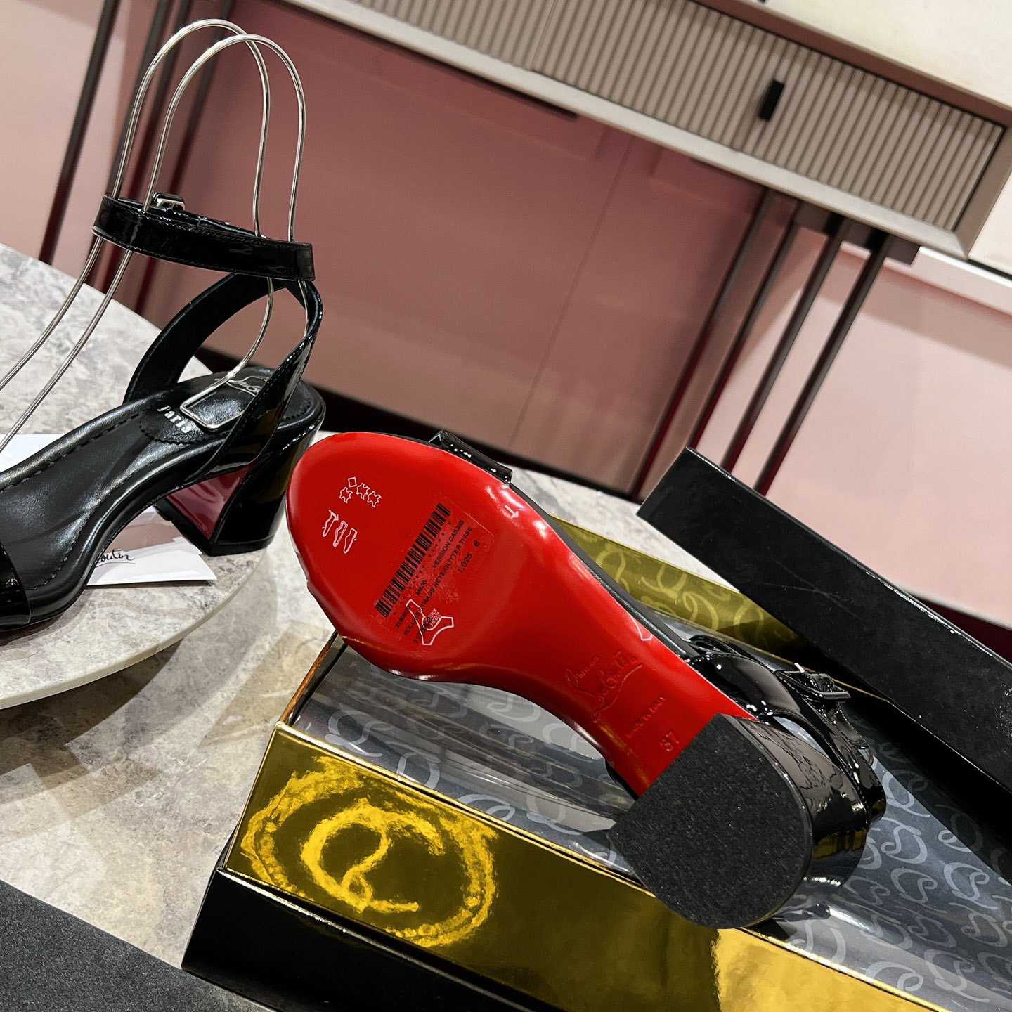 Christian Louboutin  Black Lin Miss Sabina 55 Sandals - PerfectKickZ