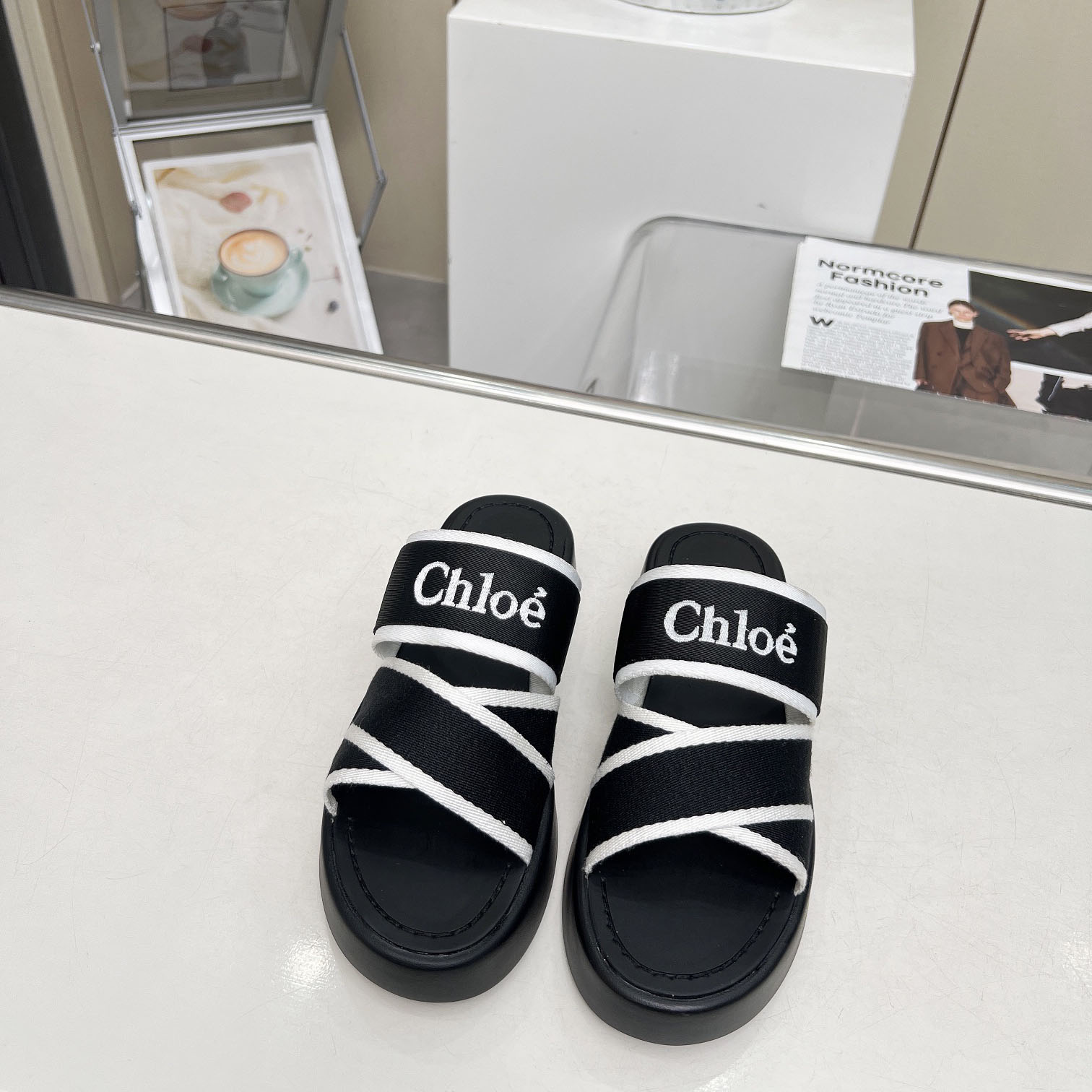 Chloe Women's Black Mila Logo Flatform Slides - PerfectKickZ