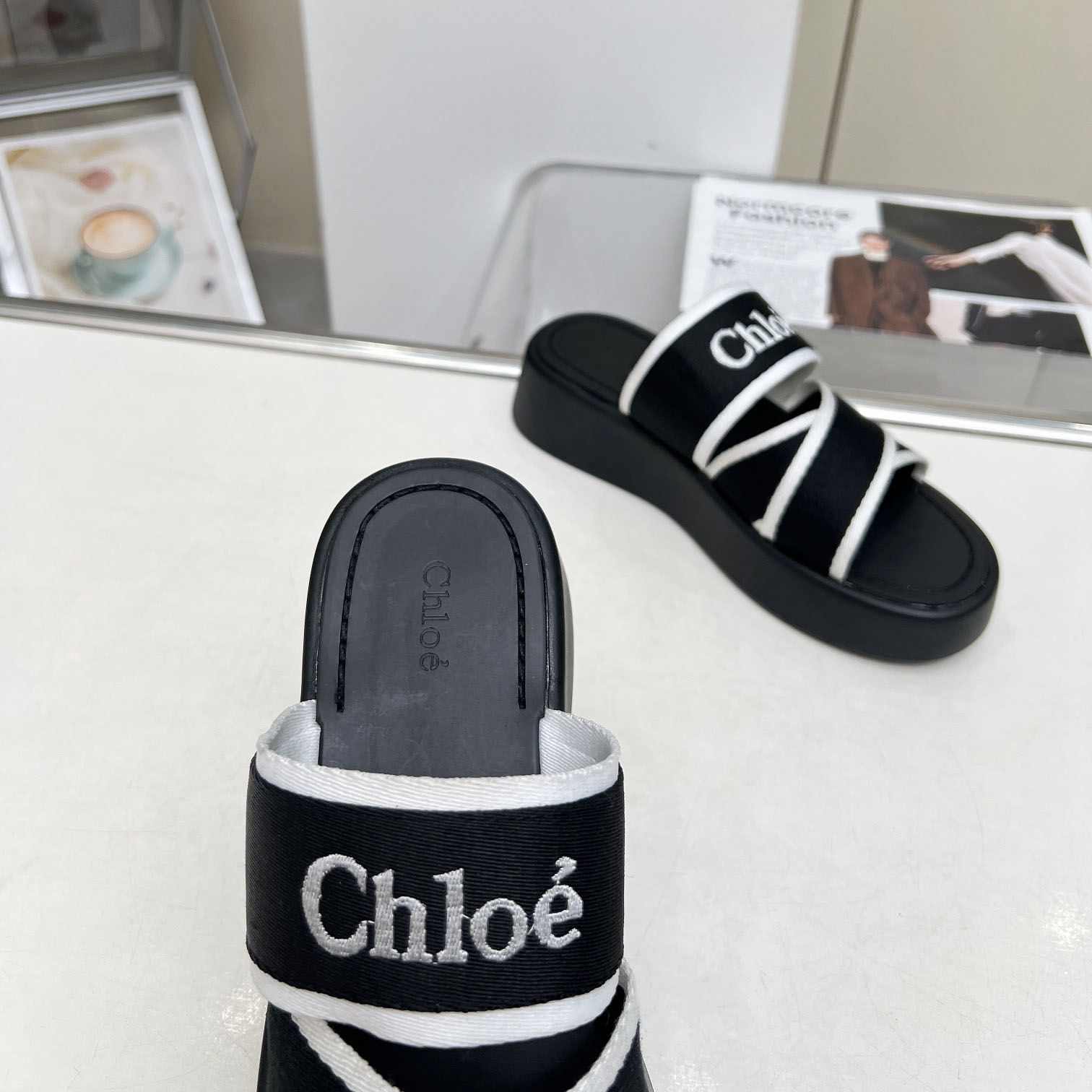 Chloe Women's Black Mila Logo Flatform Slides - PerfectKickZ