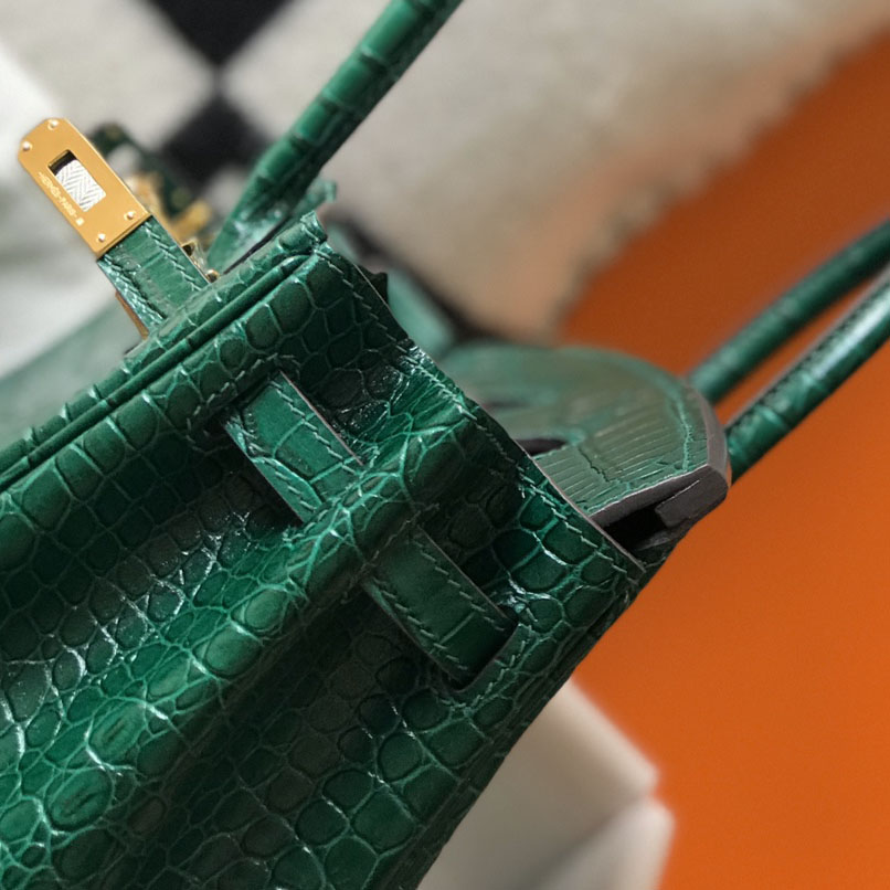 Hermes Birkin 25 Emeraude Porosus Lisse Shiny Gold Hardware (25-20-13cm) - PerfectKickZ