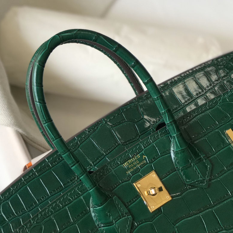Hermes Birkin 25 Emeraude Porosus Lisse Shiny Gold Hardware (25-20-13cm) - PerfectKickZ