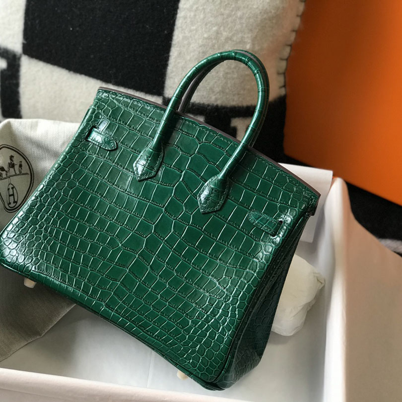 Hermes Birkin 25 Emeraude Porosus Lisse Shiny Gold Hardware (25-20-13cm) - PerfectKickZ