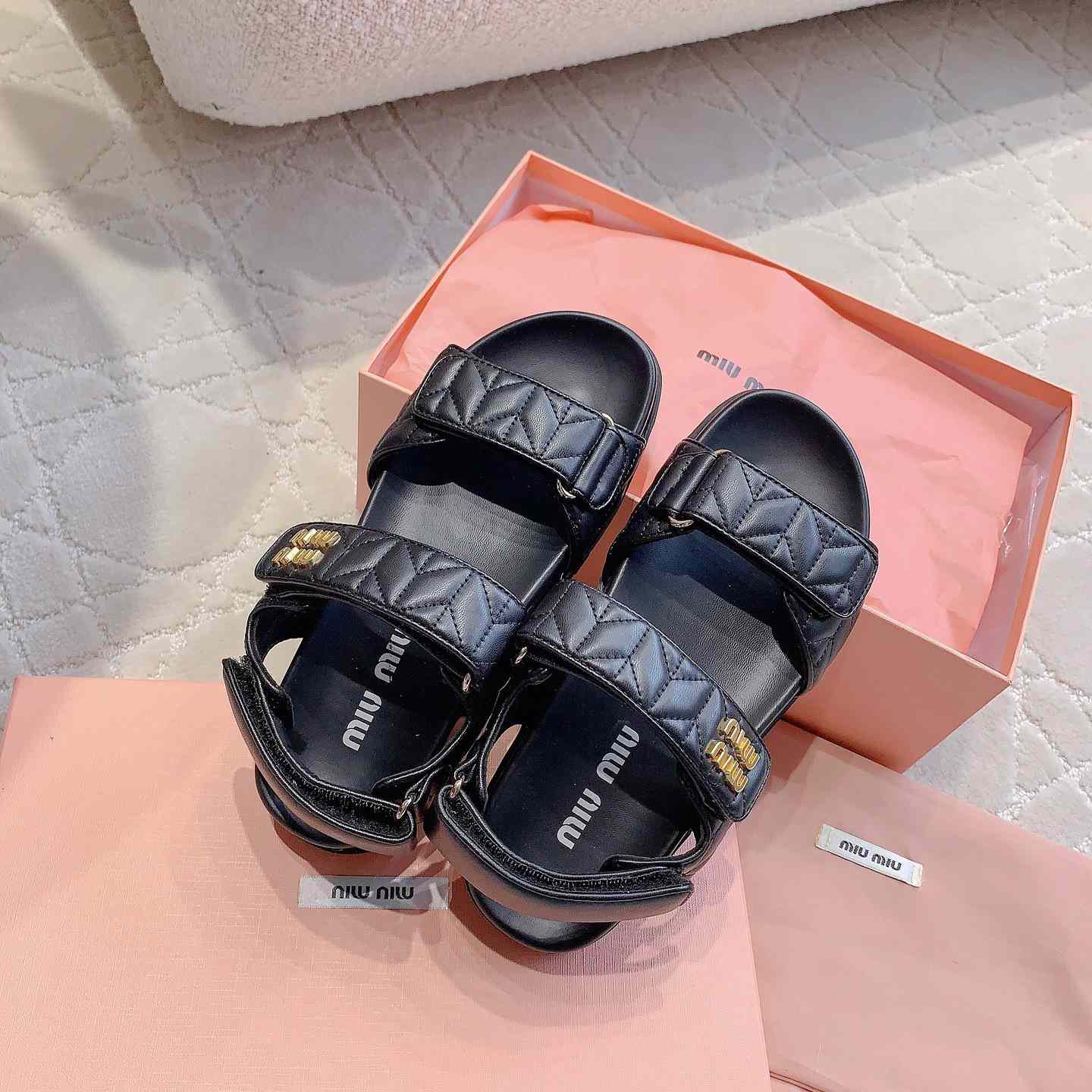 Miu Miu Sporty Matelassé Nappa Leather Sandals - PerfectKickZ