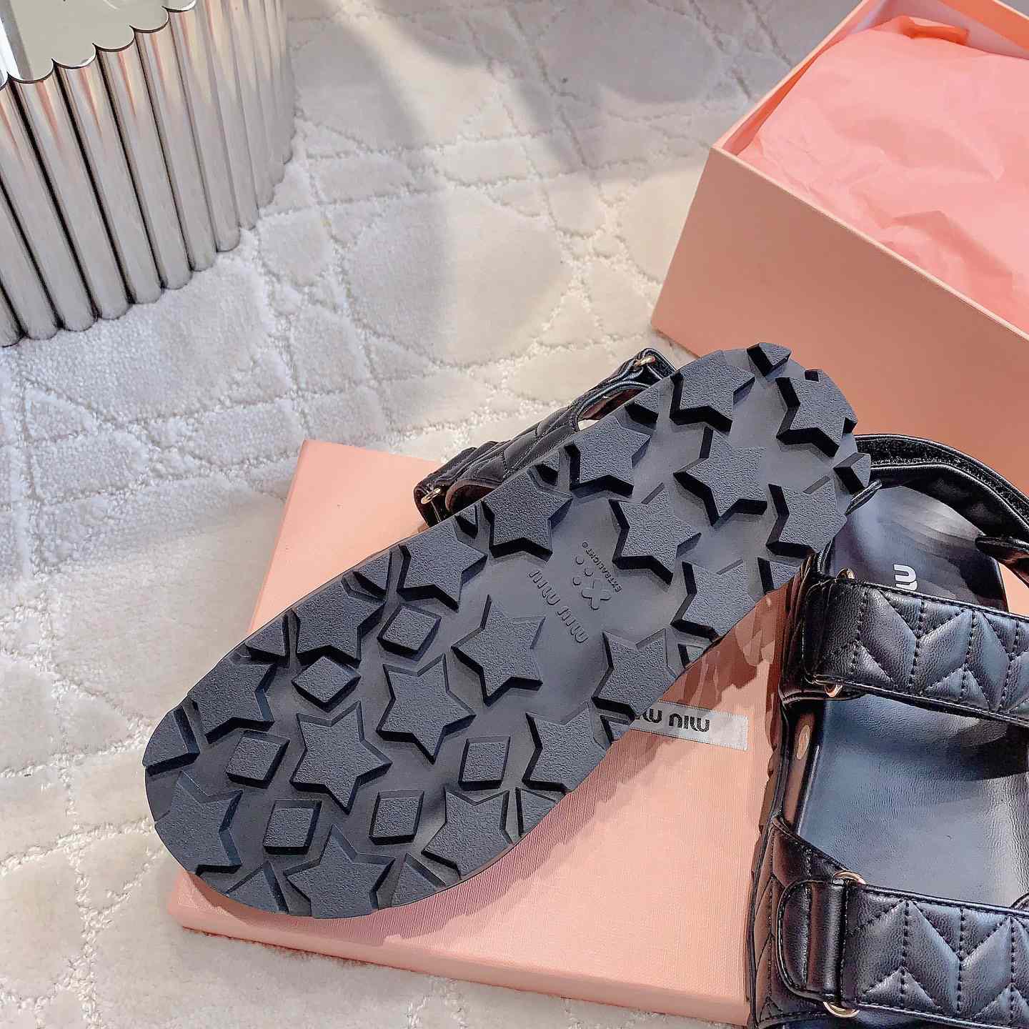 Miu Miu Sporty Matelassé Nappa Leather Sandals - PerfectKickZ