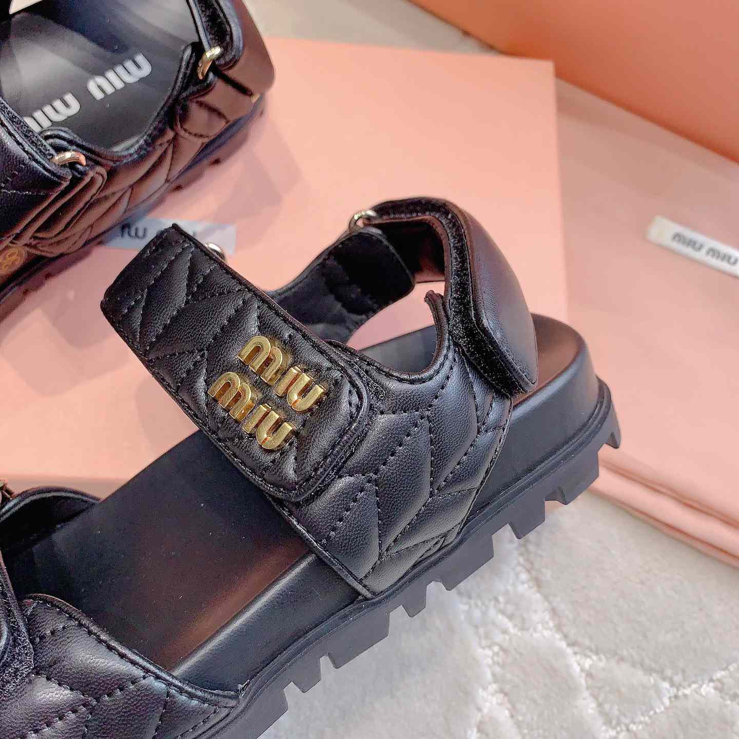 Miu Miu Sporty Matelassé Nappa Leather Sandals - PerfectKickZ