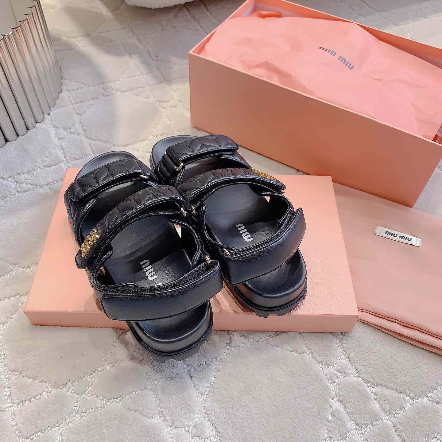 Miu Miu Sporty Matelassé Nappa Leather Sandals - PerfectKickZ