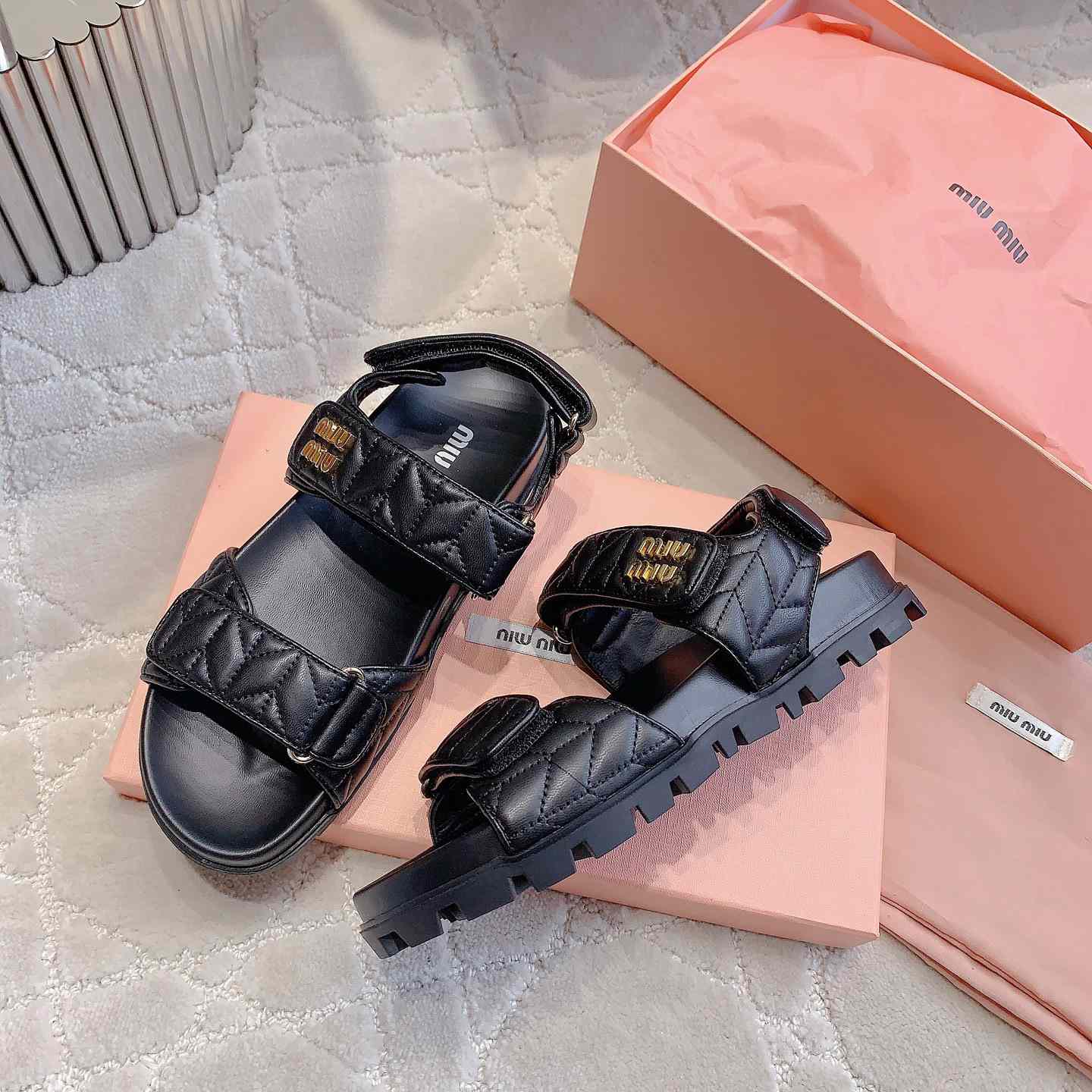 Miu Miu Sporty Matelassé Nappa Leather Sandals - PerfectKickZ