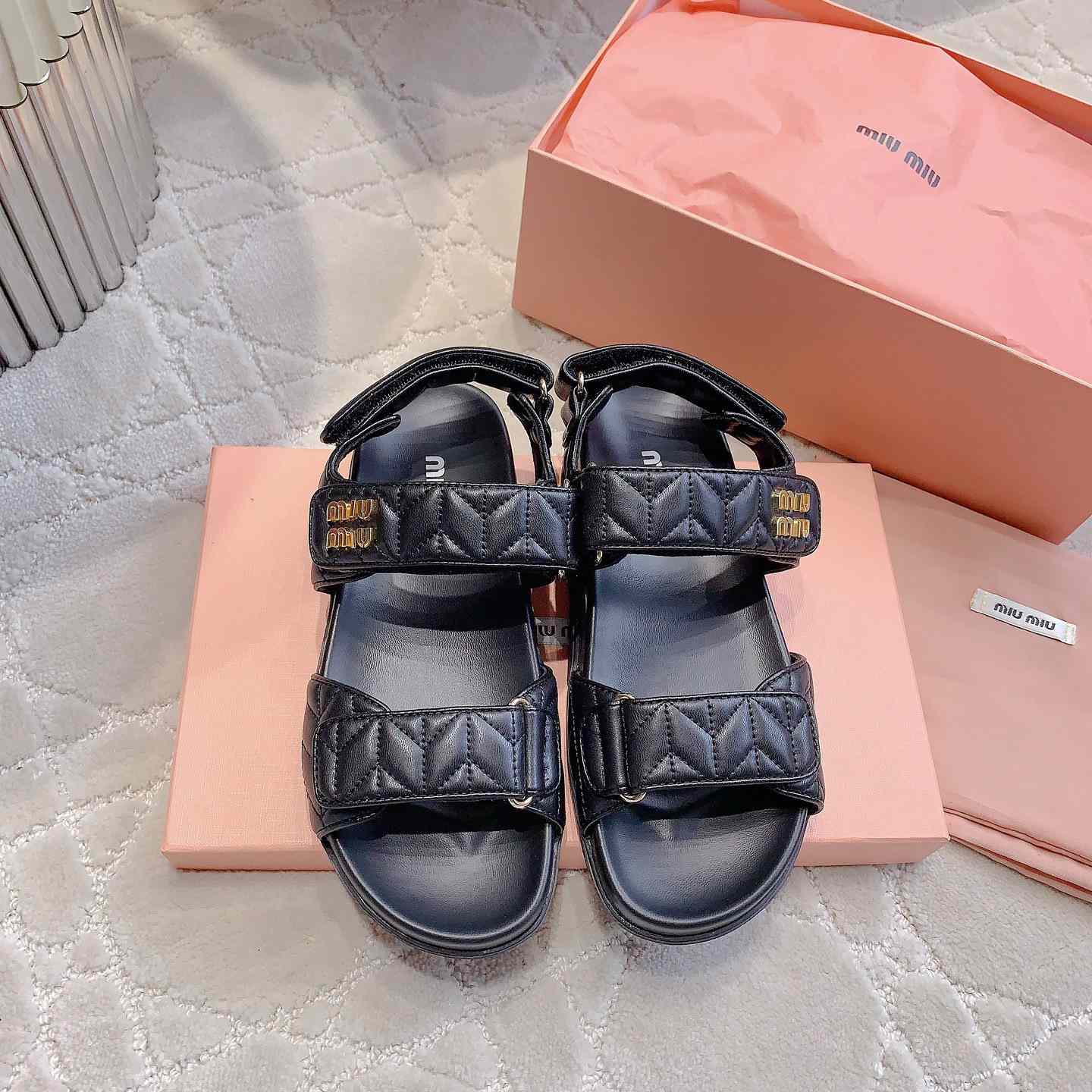 Miu Miu Sporty Matelassé Nappa Leather Sandals - PerfectKickZ