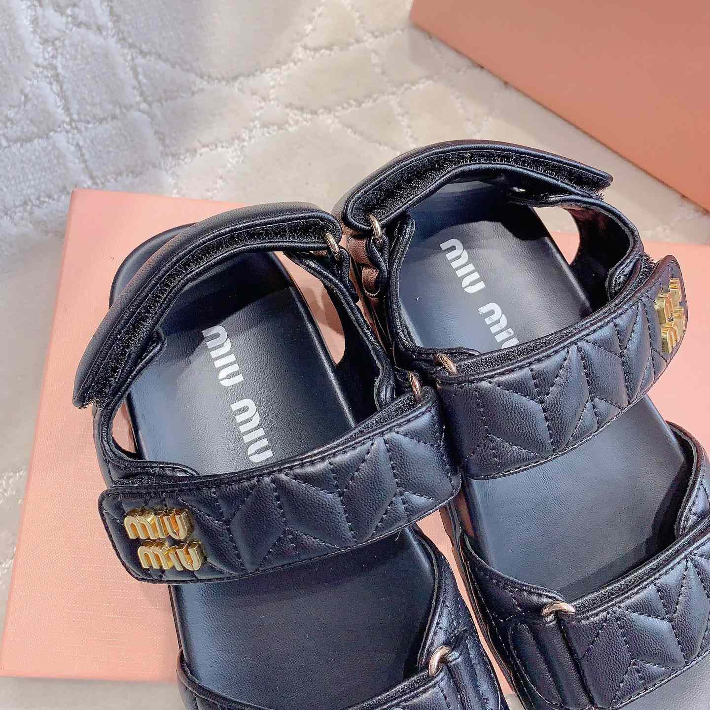 Miu Miu Sporty Matelassé Nappa Leather Sandals - PerfectKickZ