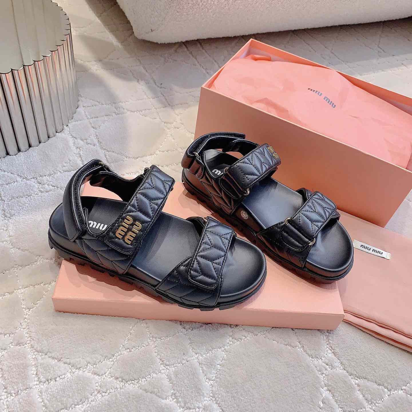 Miu Miu Sporty Matelassé Nappa Leather Sandals - PerfectKickZ