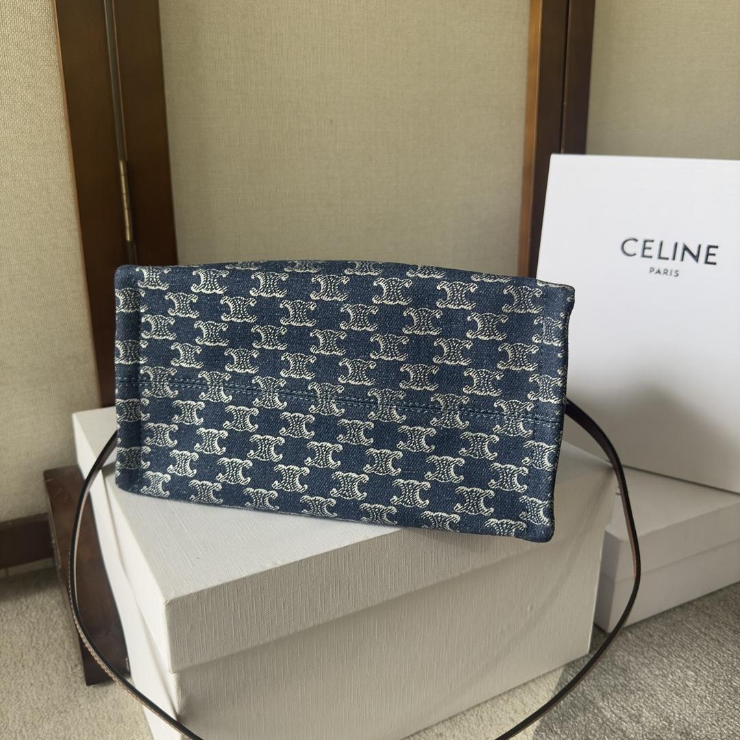 Celine Small Cabas Thais In Denim With Triomphe All-over And Calfskin Denim / Silver - PerfectKickZ